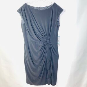 NWT Jones New York Black Edge of Darkness Ruched Sleeveless Rosette Dress Sz 16